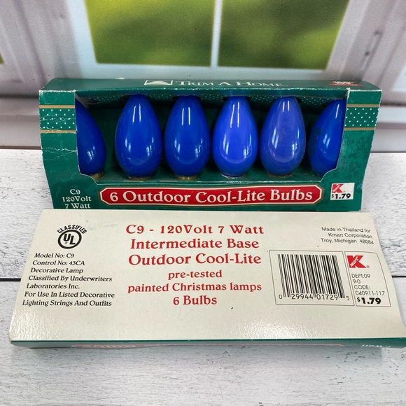 Kmart VTG Blue Christmas Light Bulbs 120 Volt  C9 1/4 Outdoor Cool lite 12 Bulbs - Picture 4 of 5